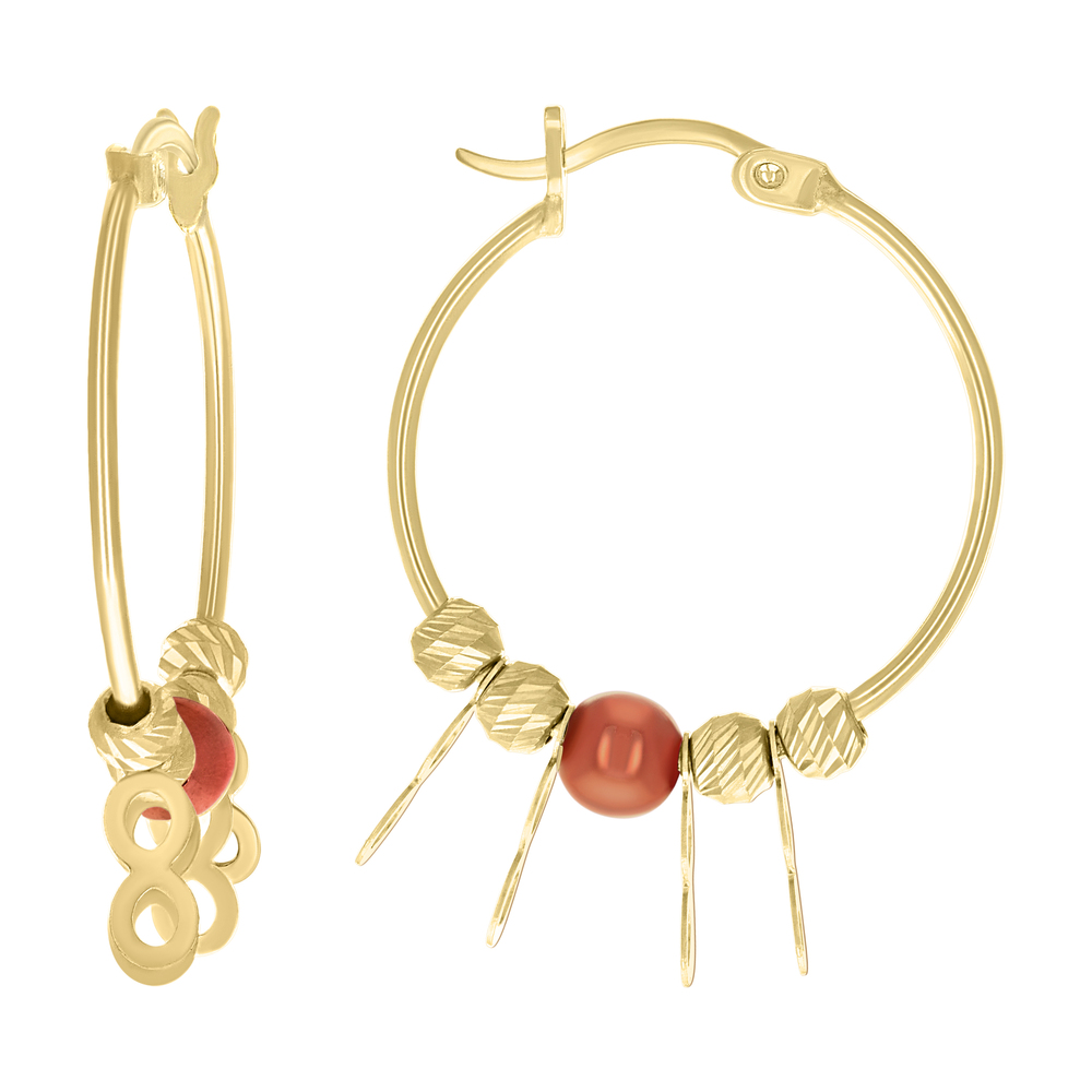 10kt 10k Yellow Gold Womens Infinity Red Beaded Hoop Earrings
